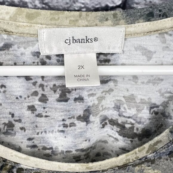 Set Of 3 CJ Banks Womens Short Sleeve Tops 2X Blue & Beige With Sparkle & Print - Picture 10 of 16